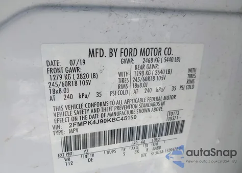 2019 Ford Edge Sel from USA, damaged, VIN 2FMPK4J90KBC45150